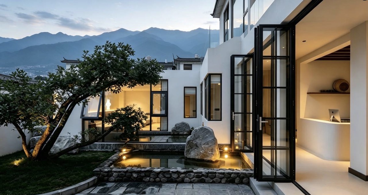 Garden terrace facing the mountains